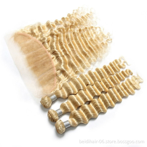 613 hair deep wave bundles blonde virgin remy hair cuticle aligned raw unprocessed human hair russia blonde